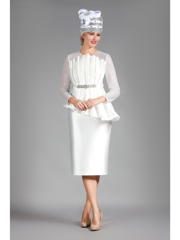 Pleated Pplm Silky Twl Drs w/ See-thru Lace Slvs