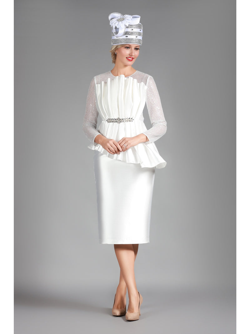 Pleated Pplm Silky Twl Drs w/ See-thru Lace Slvs