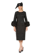 Metallic Brocade Rosette-Cuff Midi Dress