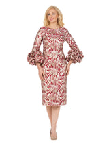 Metallic Brocade Rosette-Cuff Midi Dress