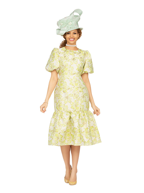 Floral Brocade Short Balloon Slv Mermaid Dress