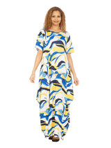 Short Slv Jersey Knit Abstract Print Maxi Dress