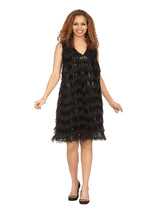 V-neck Sleeveless A-line Drs w/ Seqs&Tassels