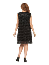 V-neck Sleeveless A-line Drs w/ Seqs&Tassels