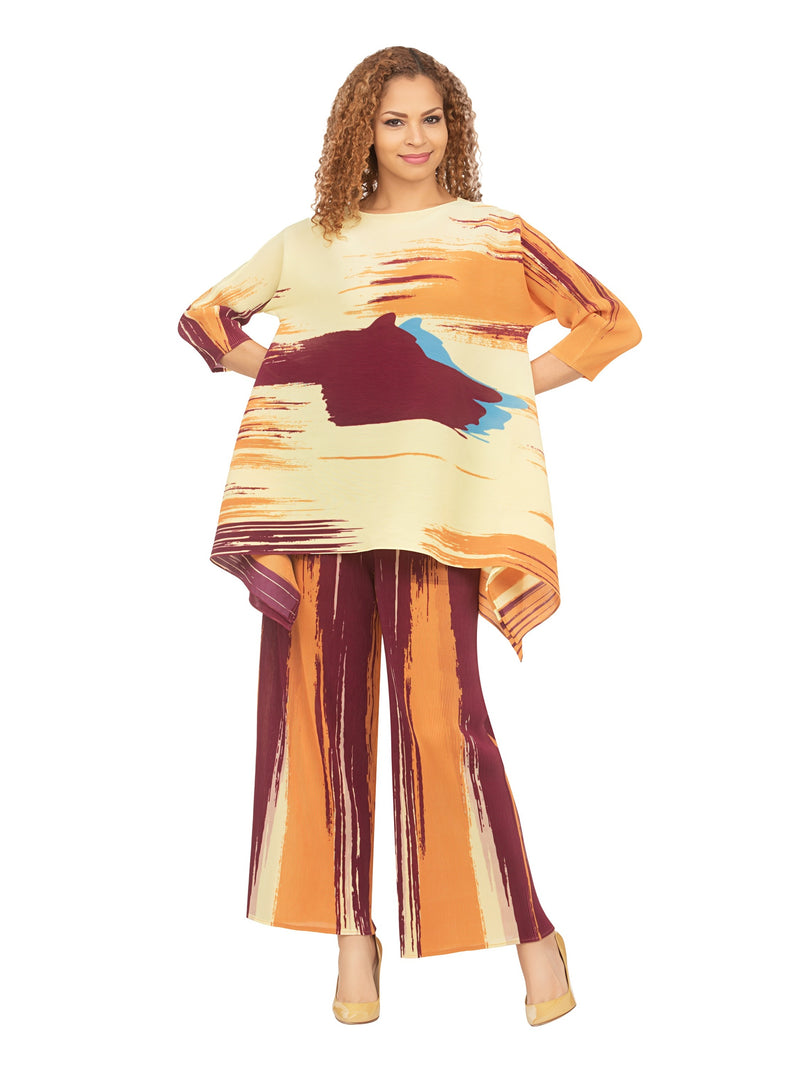 2pc Multi Print Pants Set with Pleats
