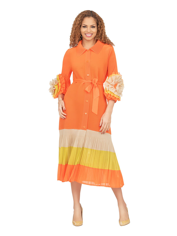 Notch Collar Color Block Shirt Dress in Pleats