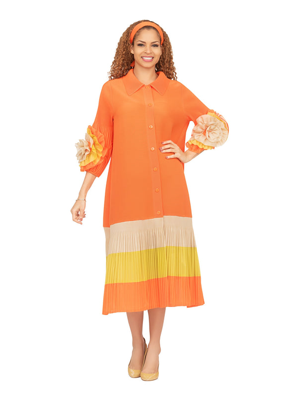 Notch Collar Color Block Shirt Dress in Pleats