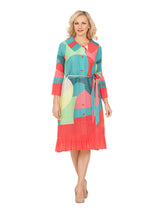 Abstract Print Button Down Midi Dress in Pleats