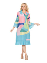 Abstract Print Button Down Midi Dress in Pleats