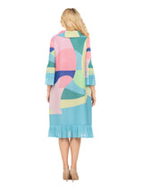 Abstract Print Button Down Midi Dress in Pleats