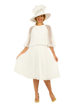 Pleated Chiffon Midi Dress w/ Shimmer Mesh Sleeves