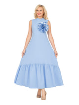 Luxury Flare Dress with Handcrafted Floral Detail
