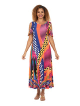 Vibrant Printed Cold-Shoulder Maxi Dress