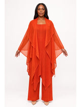Pleated Asymmetrical Tunic 3pc Wide Leg Pant Set