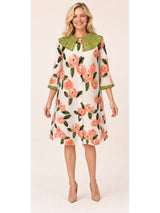 Pearl-Trim Pleated Collar Floral Print Mini Dress