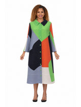 Geo Colorblock Button-Down Bouncy Dress
