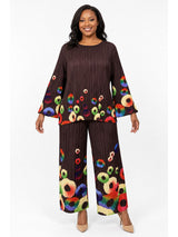 Pleated Abstract Circle Print 2pc Pants Set