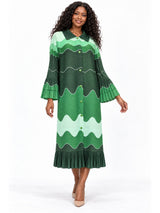 Wavy Colorblock Bouncy Pleated Midi Dress