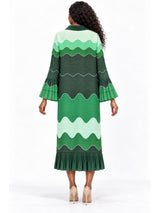 Wavy Colorblock Bouncy Pleated Midi Dress