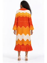 Wavy Colorblock Bouncy Pleated Midi Dress