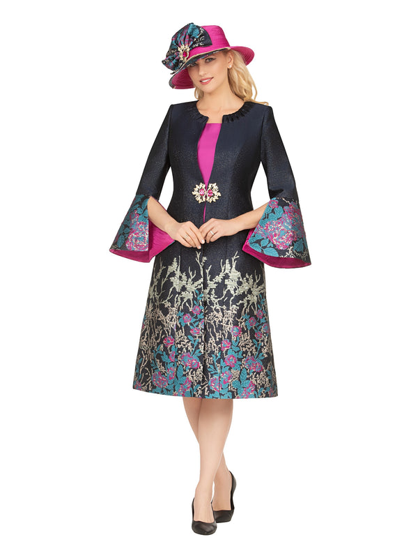 Luxe Brocade Coat&Silky Twill Dress Ensemble-Plus