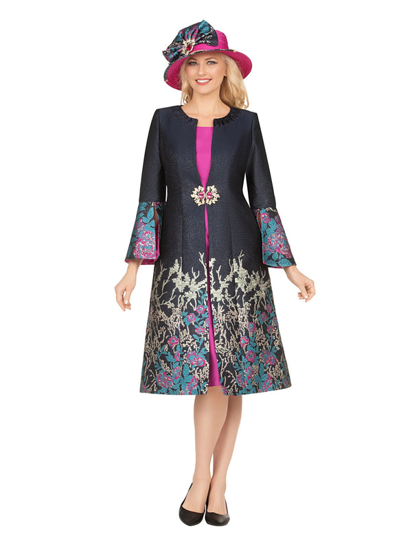 Luxe Brocade Coat&Silky Twill Dress Ensemble-Plus