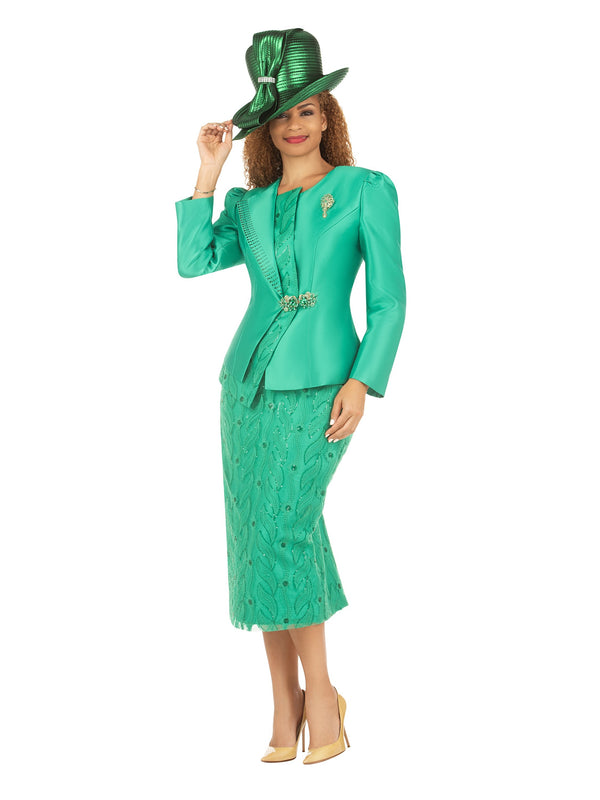 2pc Silky Twill Jkt + Sequined Lace Skirt Suit