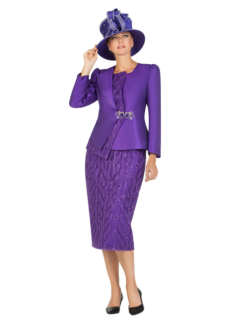 2pc Silky Twill Jkt + Sequined Lace Skirt Suit