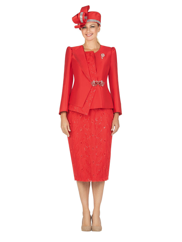 2pc Silky Twill Jkt + Sequined Lace Skirt Suit