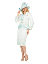 3pc Floral Print Brocade Peplum Jkt Skt Suit-Plus