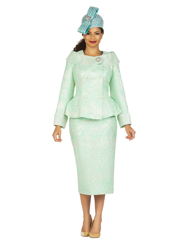 2pc Dbl-brstd Brocade Skirt Suit w/ Brooch-Plus