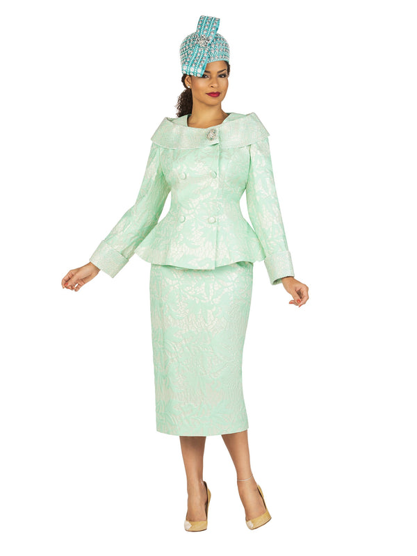 2pc Dbl-brstd Brocade Skirt Suit w/ Brooch-Plus