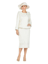 2pc Dbl-brstd Brocade Skirt Suit w/ Brooch