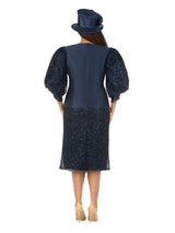 3pc Puff Slv Lace Combo Skirt Suit w/ Brooch