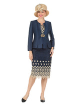 3pc Silk Twill/Lace Combo Two-tone Skirt Suit-Plus