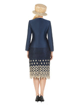 3pc Silk Twill/Lace Combo Two-tone Skirt Suit-Plus