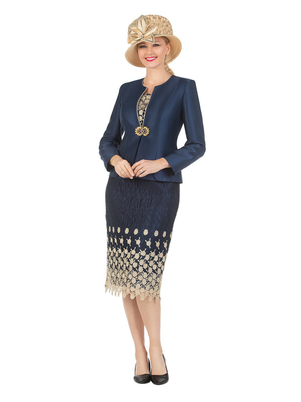 3pc Silk Twill/Lace Combo Two-tone Skirt Suit