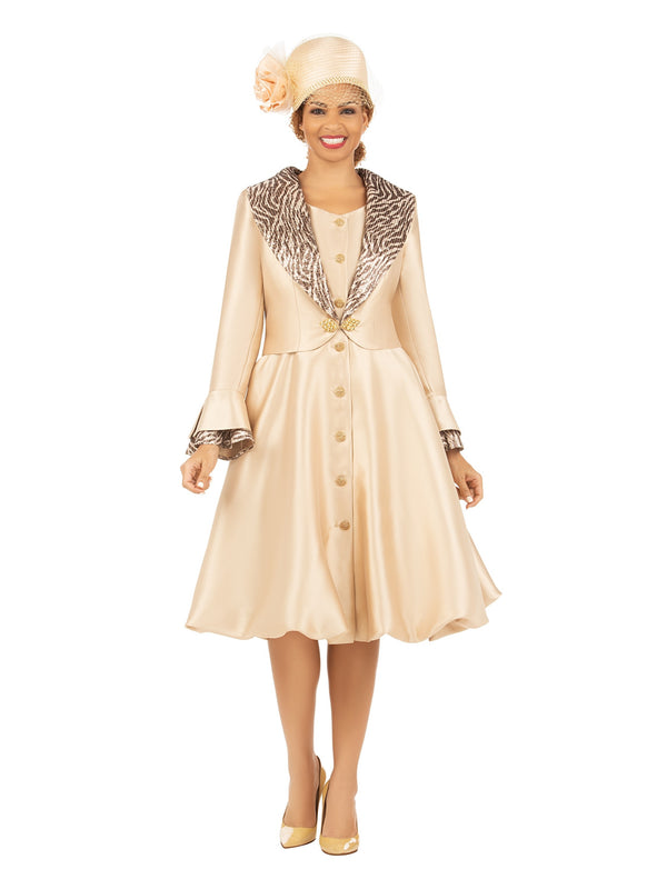 Faux 2pc Silky Twl + Sequined Collar Coat Dress