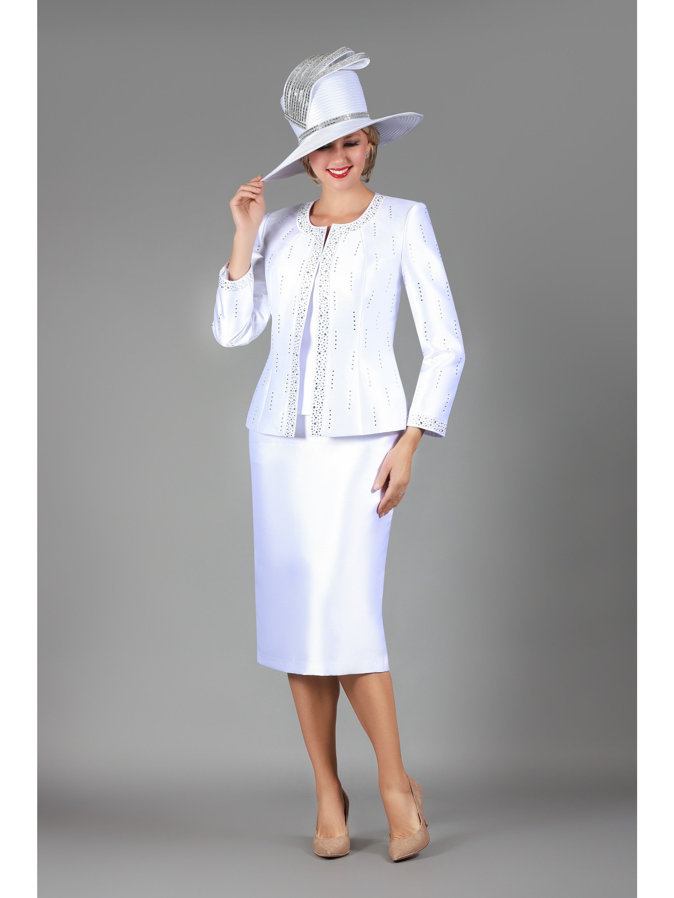 3pc Silky Twill Skt Suit w/ Meteoric Stones-Plus – Giovanna Apparel