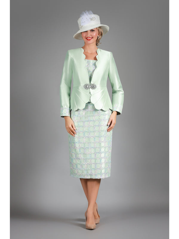 3pc Scallop Hemmed Jkt + Lace Ovly Skirt Suit-Plus