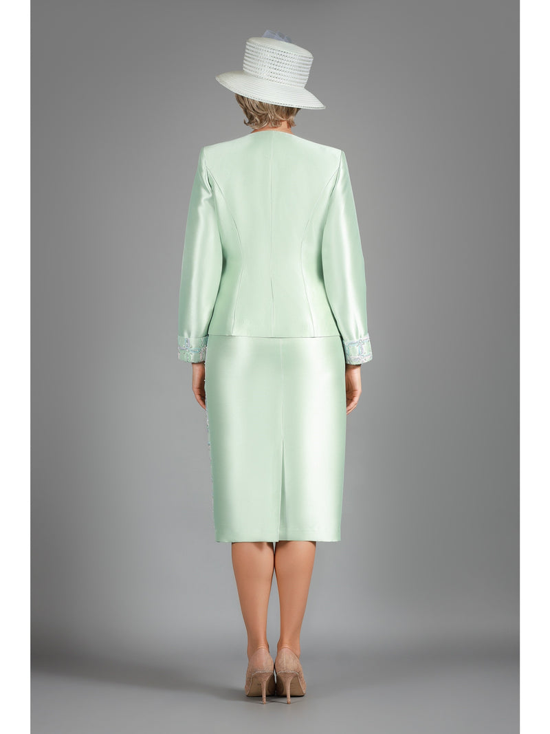 3pc Scallop Hemmed Jkt + Lace Ovly Skirt Suit-Plus