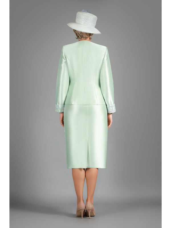 3pc Scallop Hemmed Jkt + Lace Ovly Skirt Suit