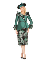2pc Silky Twill&Jacquard Combo Skirt Suit-Plus