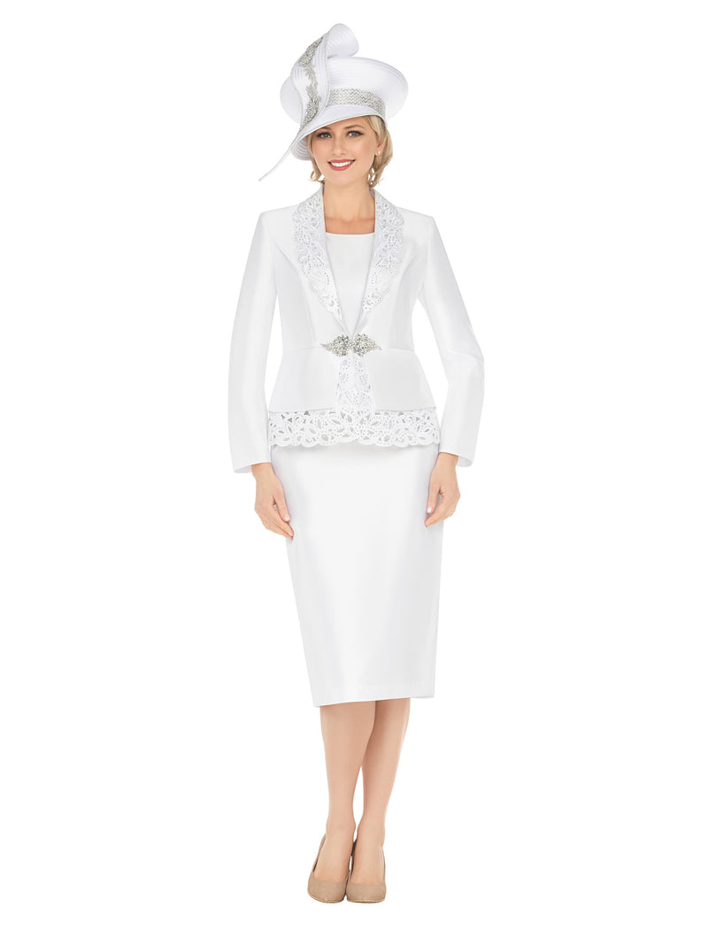 3pc Silky Twill Skt Suit w/ Cutouts & Stones-Plus