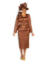 3pc Quilted Peplum Skirt Suit with Brooch