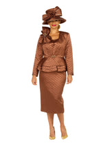 3pc Quilted Peplum Skirt Suit with Brooch