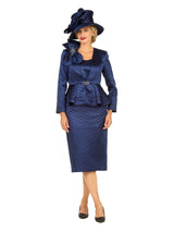 3pc Quilted Peplum Skirt Suit with Brooch