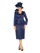 3pc Quilted Peplum Skirt Suit with Brooch