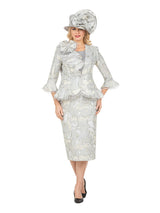 Metallic Brocade 3pc Suit w/ Organza Rfl Jkt-Plus