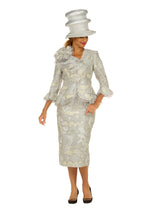 Metallic Brocade 3pc Suit w/ Organza Rfl Jkt-Plus